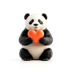 Cute panda holding heart cupcake