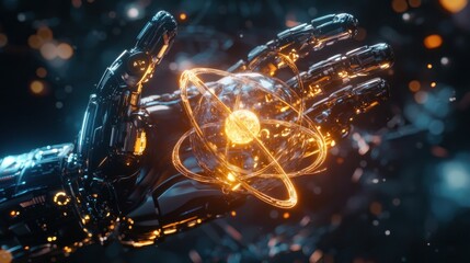 Robotic Hand Holding Atom: A Futuristic Vision of Science and Technology
