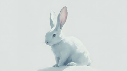 Obraz premium A rabbit with long ears, sitting against a minimalistic white backdrop