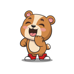 vector mascot of laughing cute bear, wearing shoes, and isolated on white background
