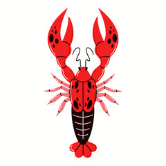 Red lobster with open claws flat color vector character. Cartoon lobster symbolize delicacies of sea illustration on white background