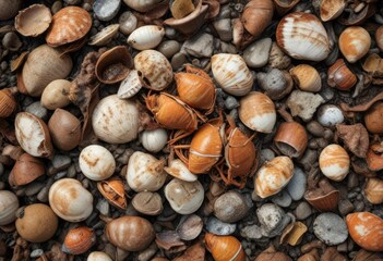 Rusty Iron Background with Dead Shellfish and Marine Detritus, rusted surfacing, seafloor sediment