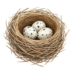 Obraz premium Three Speckled Bird Eggs in Rustic Nest Watercolor Illustration Nature Spring art brown white avian 