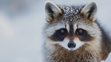 Fototapeta premium A curious raccoon looking directly at the camera, set against white