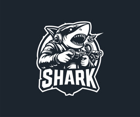 Shark mascot logo design vector template with modern illustration concept style for badge, emblem and t-shirt printing.