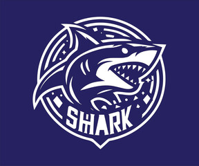 Shark logo, emblem, badge, t-shirt. Vector illustration.