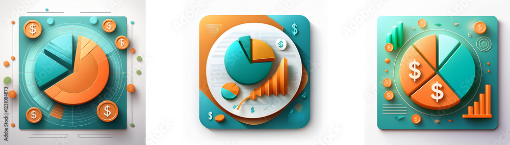 Poster three vibrant pie charts illustrate data analysis. teal and orange segments represent proportions, a
