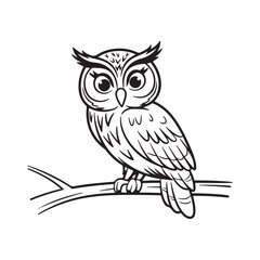 Cute Owl black icon, isolated on white background. Vector illustration.