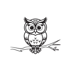 Cute Owl black icon, isolated on white background. Vector illustration.