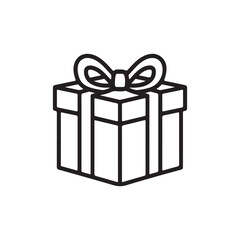 Black Line Art Gift Box Icon on white background