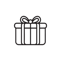 Black Line Art Gift Box Icon on white background