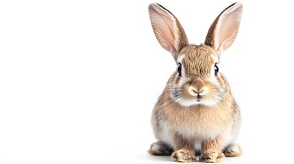Obraz premium A cute rabbit with big ears standing against a clean white backdrop