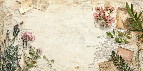 Dried Flowers and Antique Papers Compose a Vintage Scene