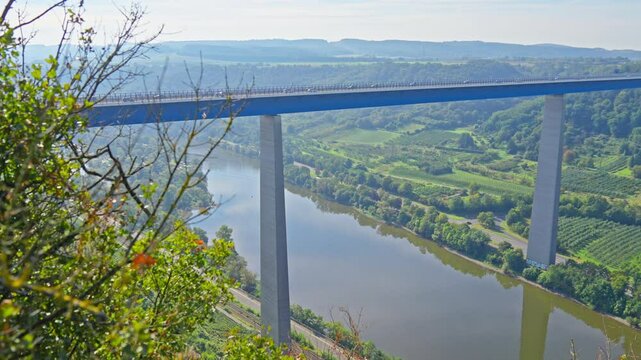 Large German Autobahn Bridge over the Mosel River, Rhine River Valley, Germany