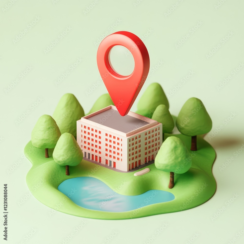 Poster 3d render of building location marker.
