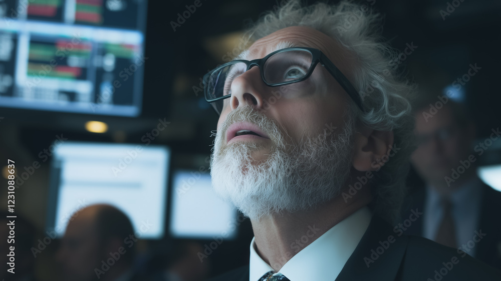 Aufkleber focused on the data: a seasoned professional with a keen eye, his face etched with years of experien
