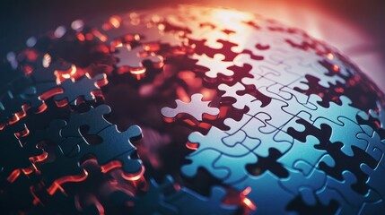 Incomplete Global Puzzle: A Metallic Sphere Composed of Interlocking Pieces, Symbolizing Challenges and Opportunities in a Connected World.