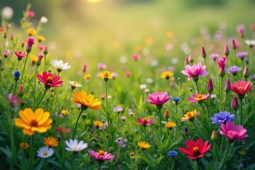 A tapestry of colors woven from the threads of wildflowers, wildflowers, grass