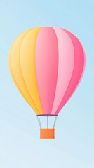 Naklejka premium A minimalist phone wallpaper featuring a pastel-colored hot air balloon in pink and yellow floating against a soft blue sky background