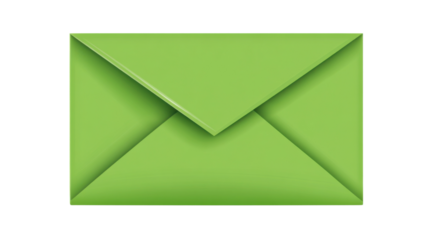 Green closed envelope on transparent background representing communication