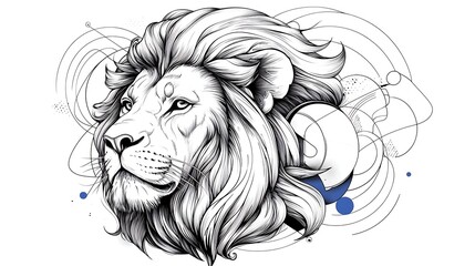 Obraz premium Detailed artistic illustration of a lion's head with abstract elements and flowing lines