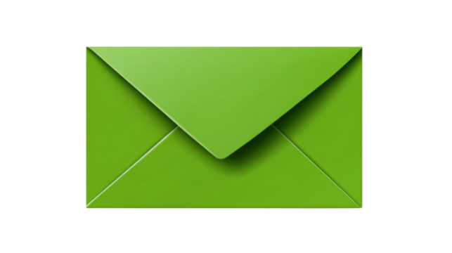 Realistic closed green envelope on transparent background