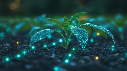 Sapling of Hope: A vibrant green sapling with dew-kissed leaves flourishes in the fertile earth, bathed in the soft glow of ethereal light. Its roots burrow deep into the soil, symbolizing growth.