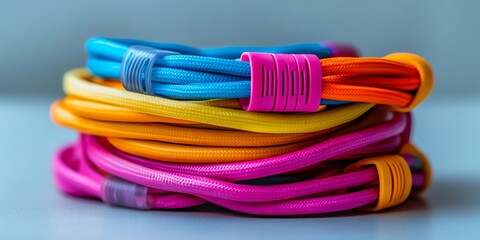 Colorful Twisted Cables: A Vibrant Stack of Textured Cords