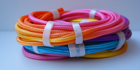 Vibrant Rainbow Cord Collection: A Colorful, Textured Artistic Display
