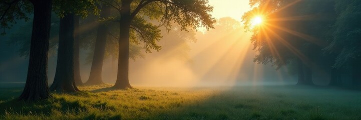 misty dawn light filtering through cypress trees, nature, cypress