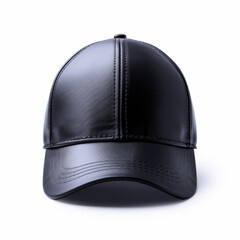Fototapeta premium Black Leather Baseball Cap Isolated. Unisex Baseball Cap on a White Background. Stylish Headwear.