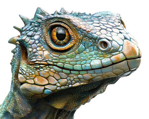 Fototapeta premium detailed close up of colorful lizard with intricate scales and vibrant eyes, showcasing its unique texture and patterns. This captures beauty of reptilian features