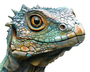 detailed close up of colorful lizard with intricate scales and vibrant eyes, showcasing its unique texture and patterns. This captures beauty of reptilian features