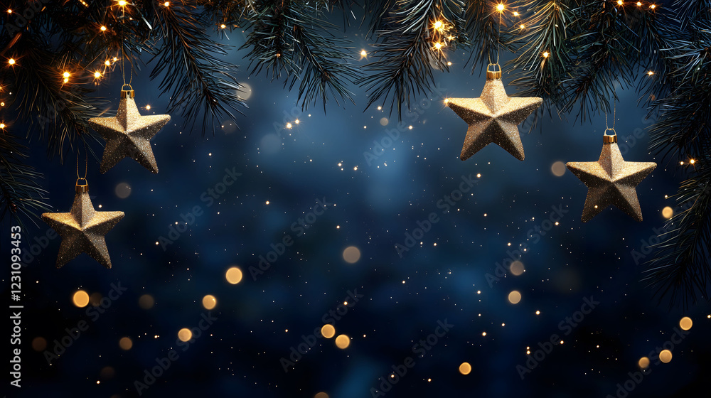 Poster glistening stars surrounded by an elegant bokeh effect create a magical atmosphere on a festive nigh