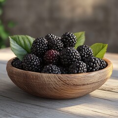 Blackberries in wooden bowl