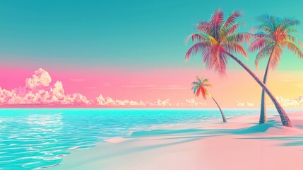 Fototapeta premium Pastel Paradise: Dreamlike Tropical Beach at Sunset