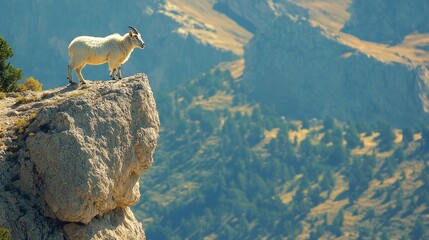 Agile mountain goat standing on a steep cliffside, perfectly balanced.