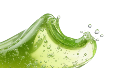Refreshing green liquid splashing with bubbles on transparent background
