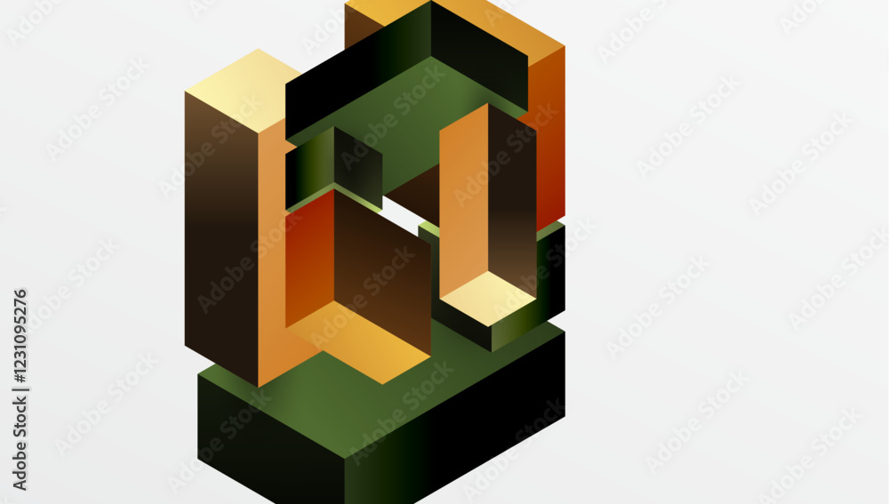 Poster sleek abstract design featuring isometric 3d blocks in a clean, modern composition. perfect for tech