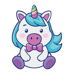 Adorable baby unicorn with bow tie illustration
