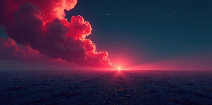 The only sound is smoke and the distant hum of a spotlight over a vast, empty plain, vast, isolated, darkness