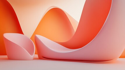 Abstract Orange and Pink Wave Forms with Chairs