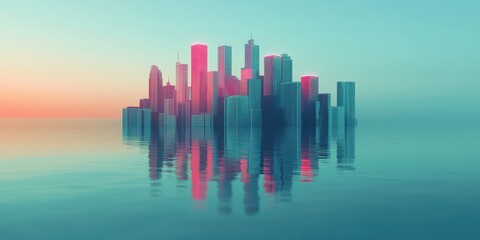 Fototapeta premium Cityscape Island A Modern Metropolis Rising From The Ocean