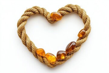 Obraz premium Rope heart shaped frame with amber stones