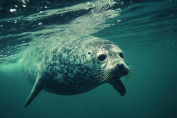 Naklejka premium Seal Swimming Gracefully Underwater in Crystal Clear Ocean Water