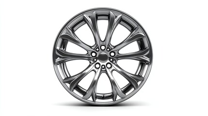 Sleek car wheel design on a white isolated background.