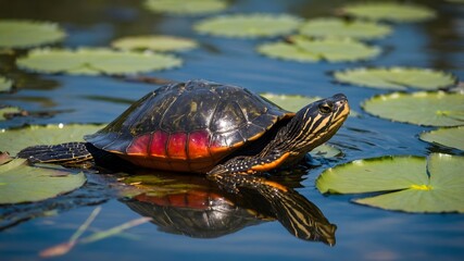 Obraz premium Glowing Below: The Journey of an Alabama Red-Bellied Cooter