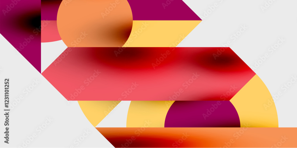 Poster modern abstract background featuring circles, lines, and triangles in a dynamic geometric compositio