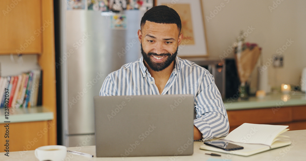 Aufkleber Laptop, remote work and man with notebook for client consulting, tech support or customer service help. Male agent, website and virtual assistant for hotline advice, server or faq for communication