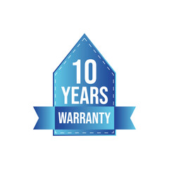Modern shield label 10 years warranty icon badge design. blue and white color.